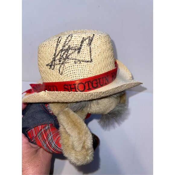 Shotgun Red Steve Hall Autographed Stuffed Animal Plush Hee Haw Denim Plaid Hat - Picture 3 of 6